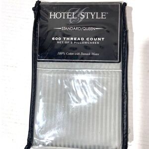 Queen Pillowcases Hotel Style 600 Thread Count Cotton Damask Weave Soft Silver!